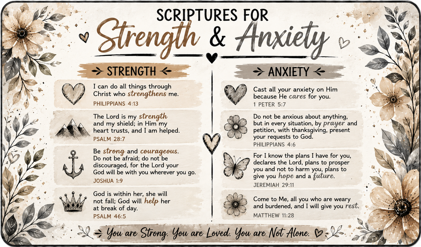 Christian Scripture Desk Mat | Strength & Anxiety Bible Verse XXL Mouse Pad for Office & Home