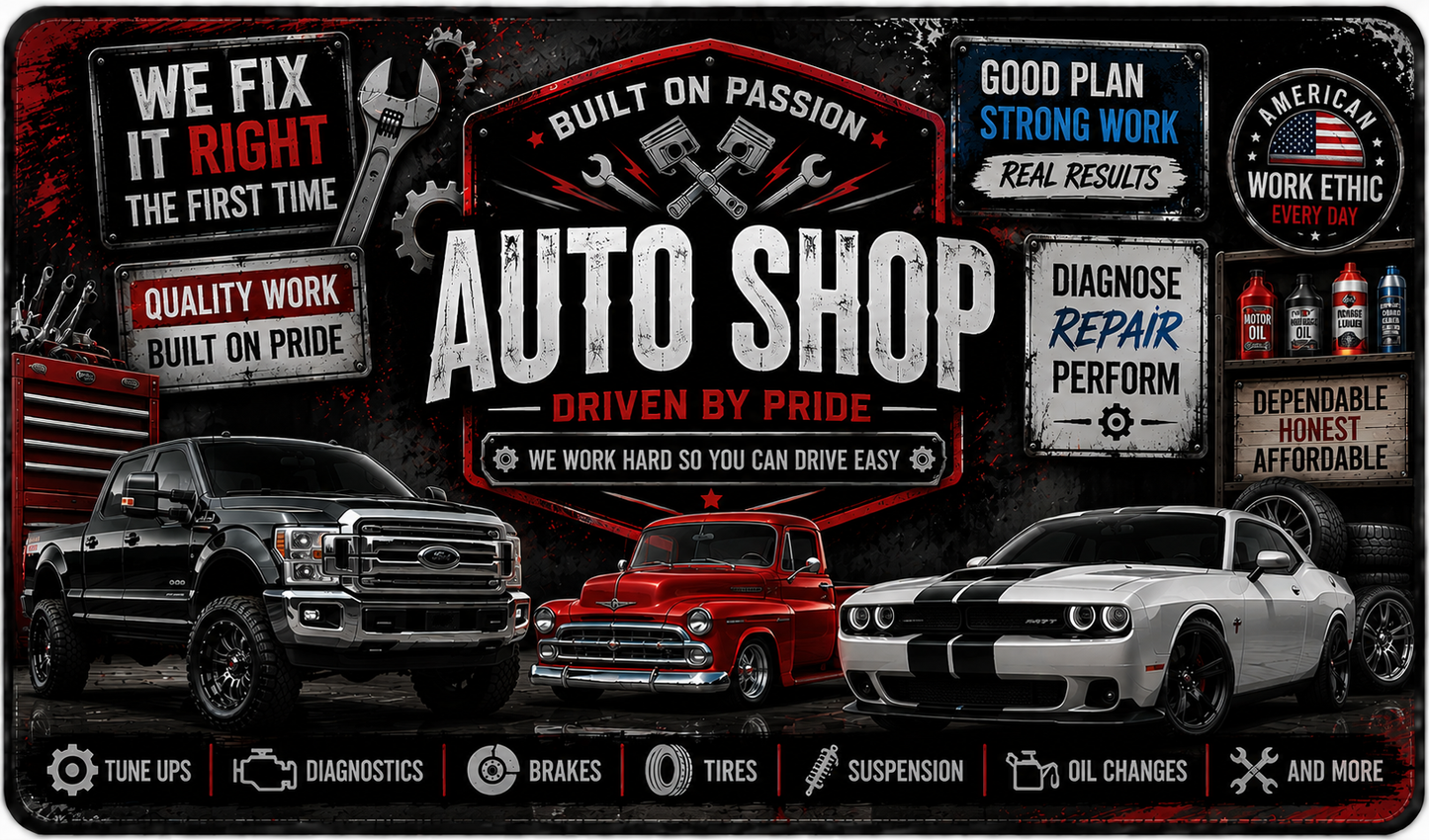 Automotive Desk Mat | Auto Shop XXL Mouse Pad with Cars & Trucks for Garage Decor
