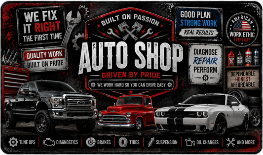 Automotive Desk Mat | Auto Shop XXL Mouse Pad with Cars & Trucks for Garage Decor