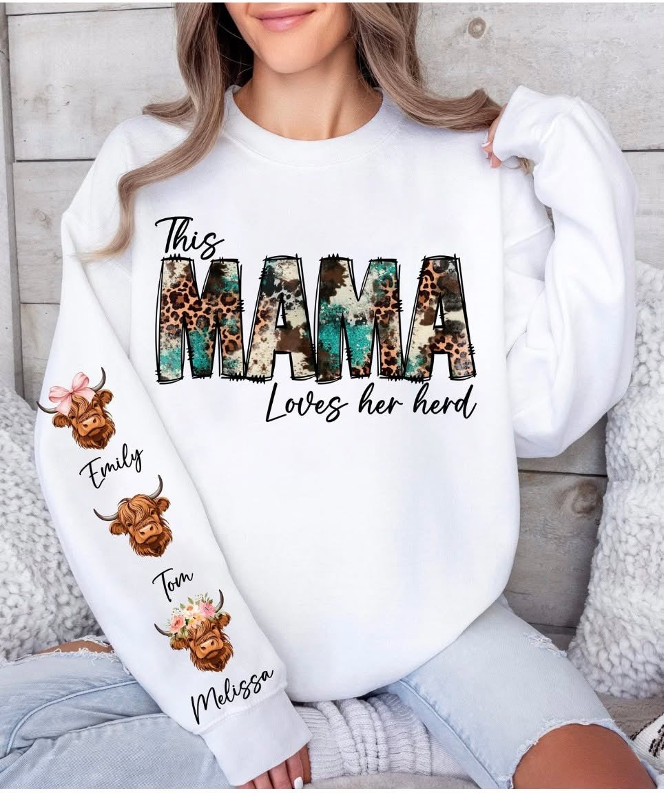 This Mama Cows Her Herd – Personalized Cow Print Sweatshirt MultiColor