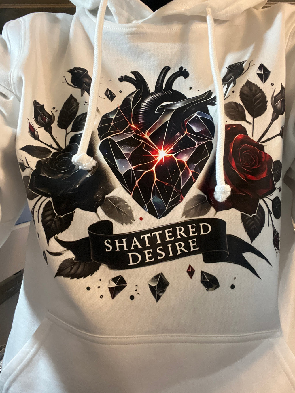 Shattered Desire Hoodie – Gothic Anatomical Heart Rose Design