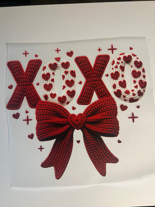 XO Crochet Bow DTF Heat Transfer – Valentine Knit Love Design