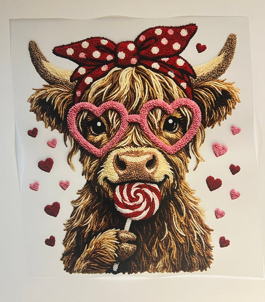 🐮💗 Highland Cow Valentine (Glasses + Lollipop) DTF Print