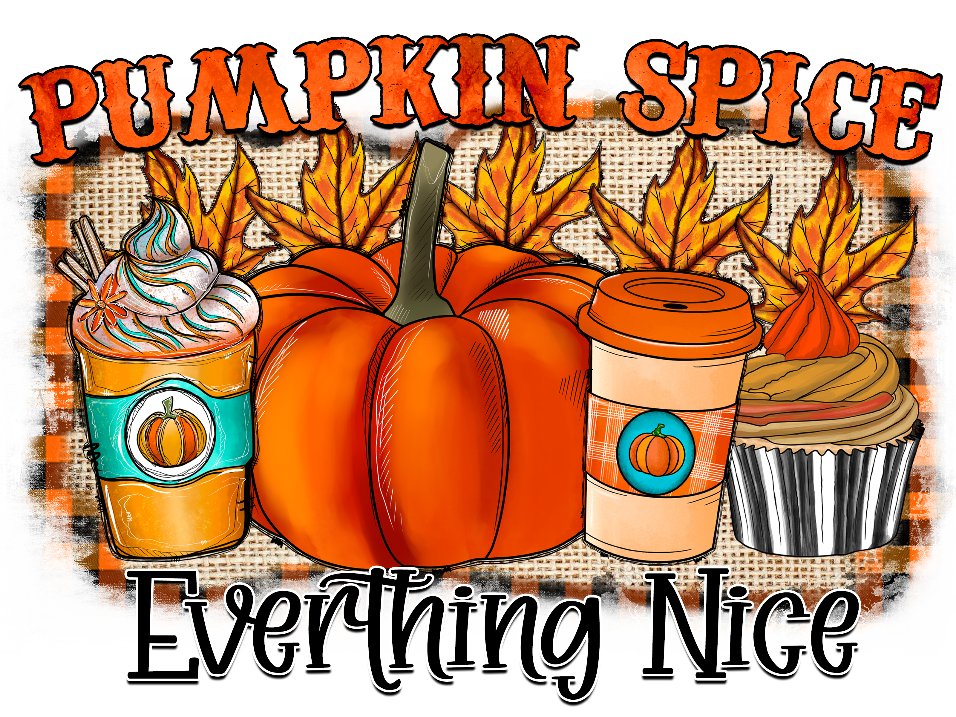 Pumpkin Spice DTF Transfer – Fall Drinks & Treats Graphic