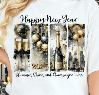 Happy New Year Champagne Celebration DTF Transfer