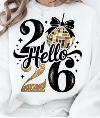 Hello 2026 Black & Gold Bow – New Year DTF Ready to Press