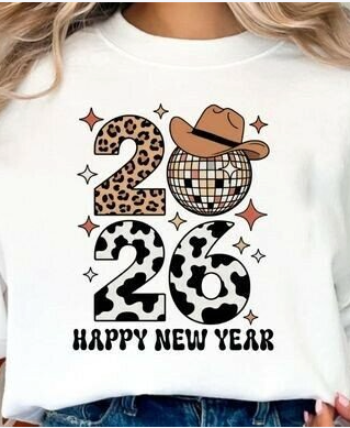 Happy New Year 2026 Leopard Cow Disco Ball – DTF Ready to Press