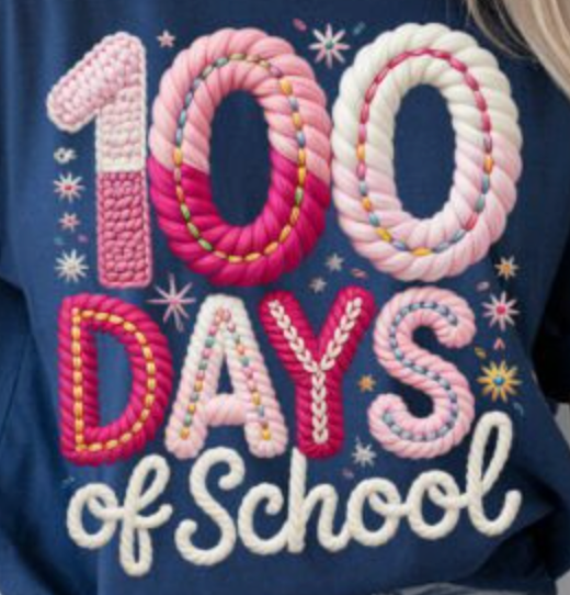 100 Days of School Rope Stitch DTF Print | Trendy 100th Day Shirt Design