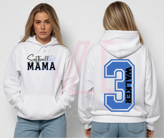 Softball Mama Custom Number Hoodie – Personalized Back Number & Name Sweatshirt