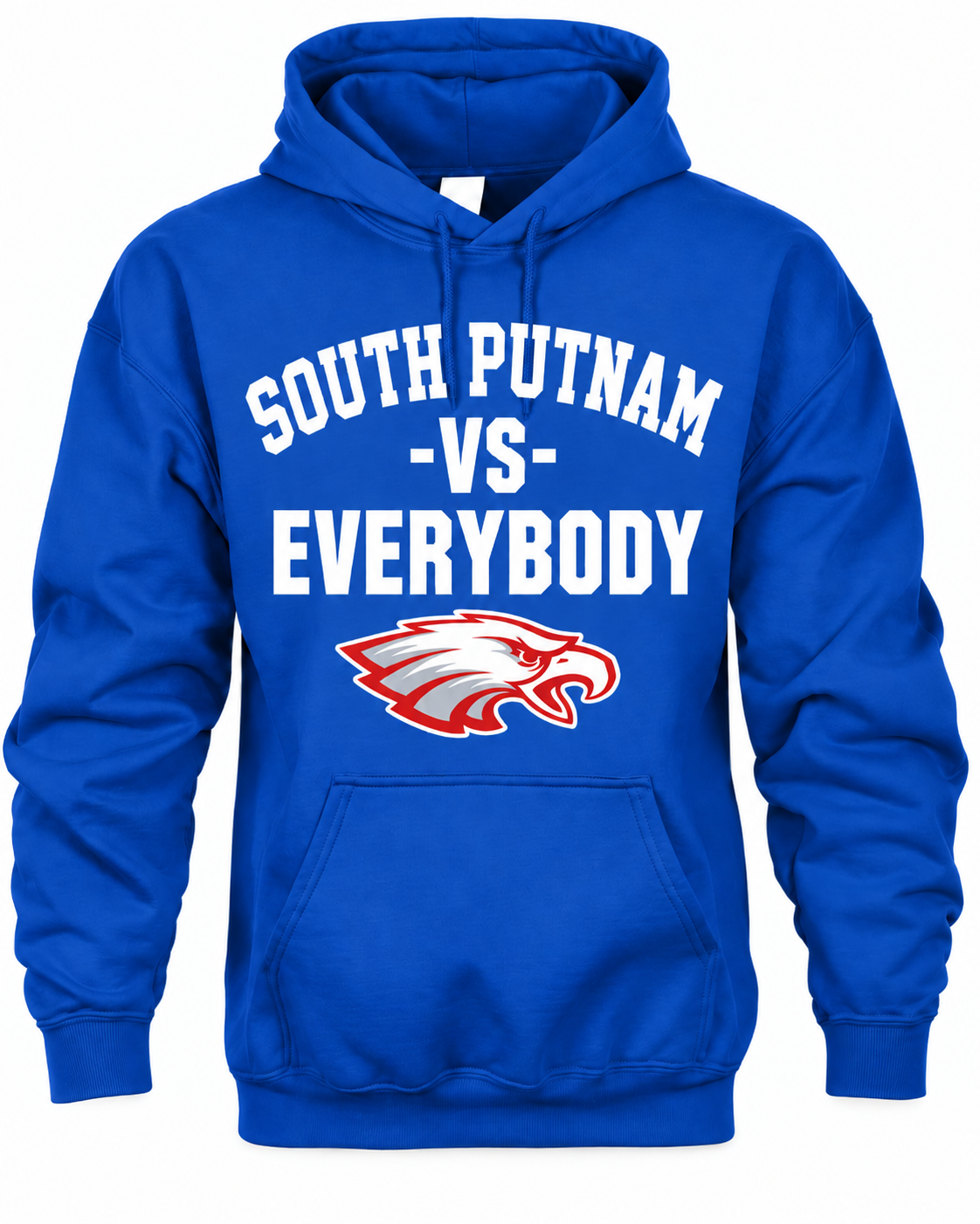 South Putnam VS Everybody royal blue hoodie with white lettering and eagle graphic
