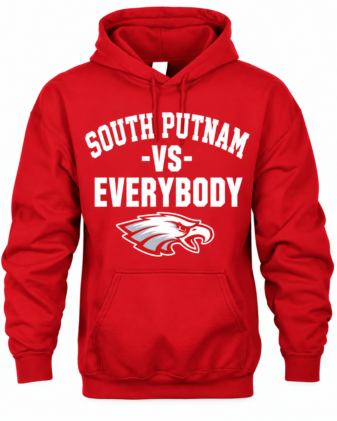 South Putnam VS Everybody red hoodie with white lettering