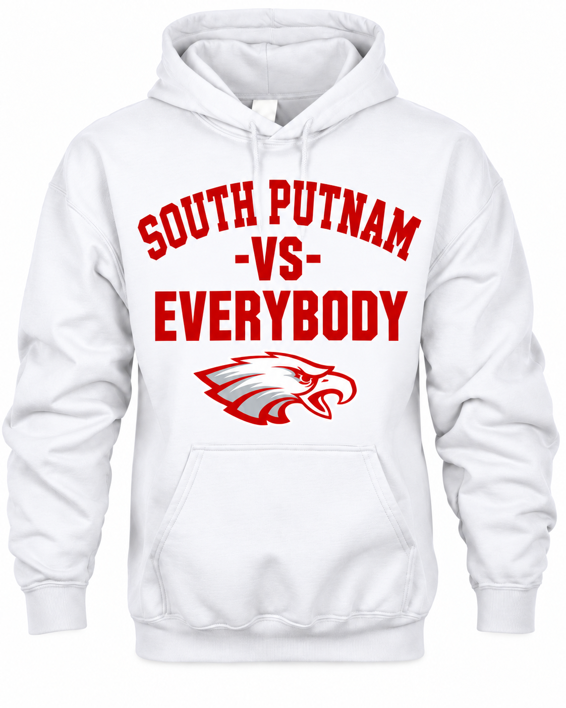South Putnam VS Everybody white hoodie with red lettering